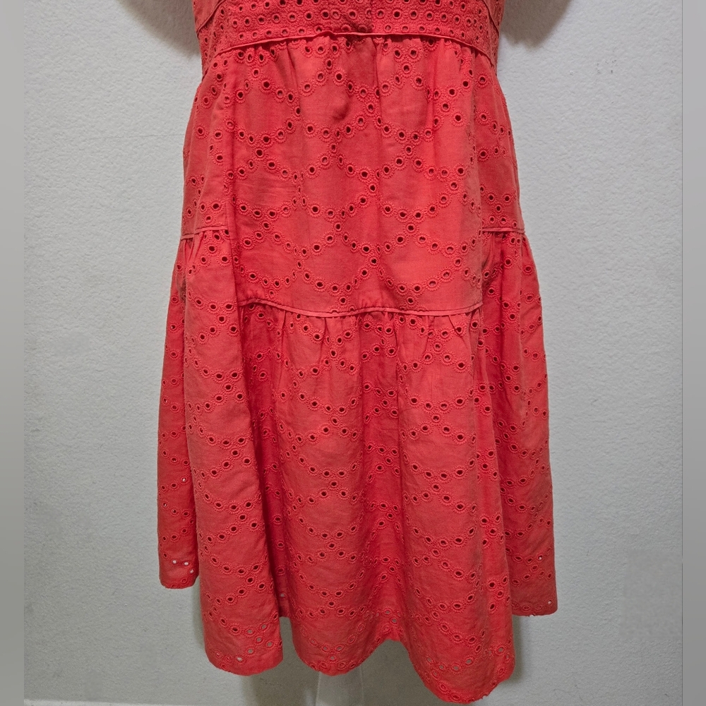 ​DVF Diane von Furstenberg Skylar Eyelet Tiered Mini Dress Ocean Coral Size 10 - Picture 3 of 16